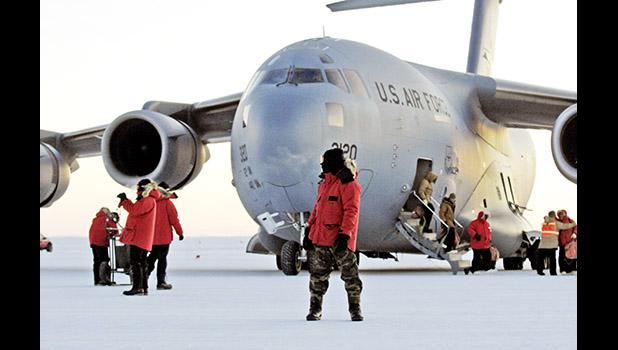 A U.S. Air Force plane on the ground in Antarctica