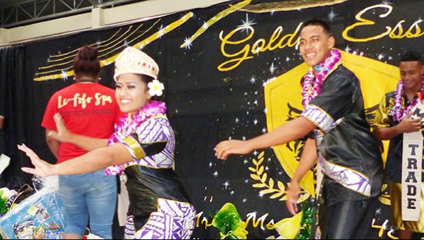 Miss June Fauga and Mr. Sam Lulai during their crowning taualuga (first traditional dance)