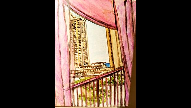 Scene outside her hotel room window