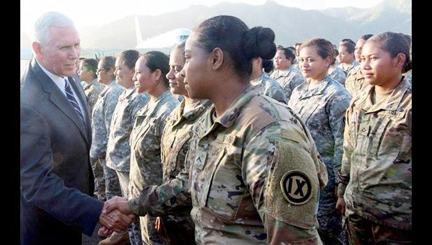 V.P. Pence greets American Samoa's US army reserves in Pago Pago