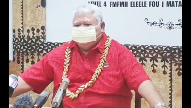 Prime Minister, Tuilaepa Sailele Malielegoi in a facemask