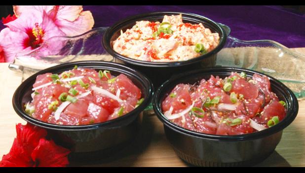 Three different poke bowls