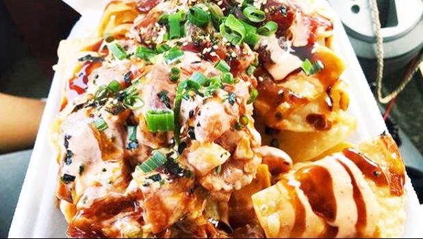 Poke nachos from Poke On Da Run in Pearl City is a popular menu on the item. But the shortage of ahi is making it harder for the locally owned shop to serve up the dish.(HNN) Poke nachos from Poke On Da Run
