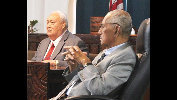 Police Commissioner, Lefiti Atiulagi Pese (left) and Sen. Soliai Tuipine Fuimaono (right) 
