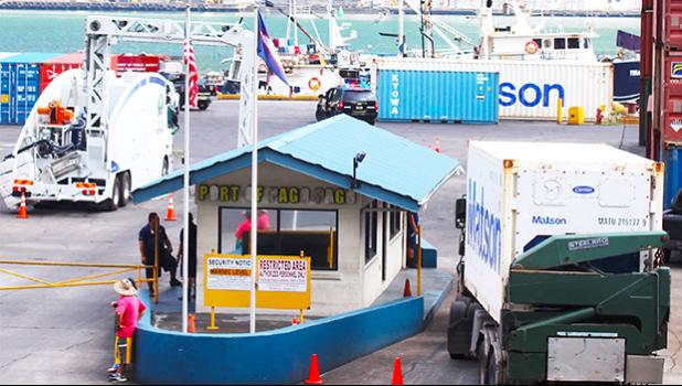 A black police unit inside the Pago Pago Harbor, that responded along with the fire truck and AS-EPA to an ammonia leak just after 10a.m yesterday prompting the temporary shutdown of entry into the main dock. [photo: FS]