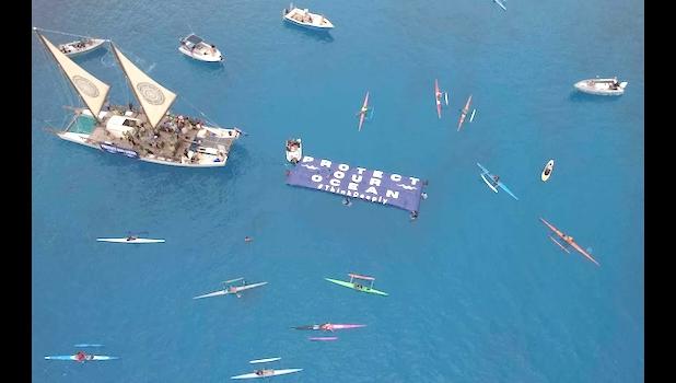 Over 150 people headed out to sea in vessels of all sizes to promote their call for ocean protection. Over 150 people head out to sea in vessels of all sizes