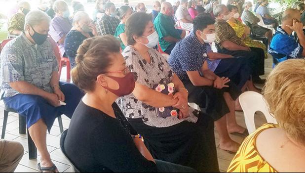 Repatriated residents at church service during quarantine at Tradewinds hotel