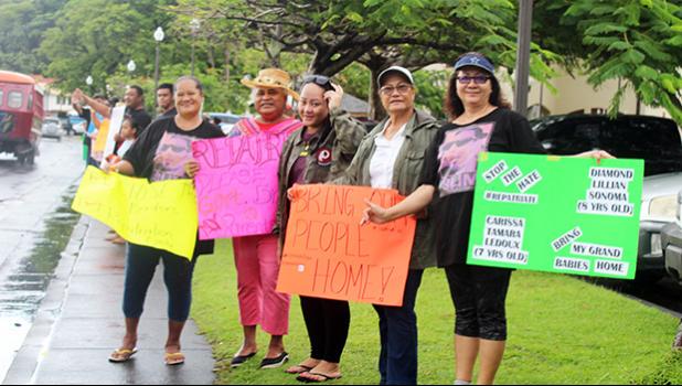 Ladies who were among residents who participated in the “Wave for repatriation flights - Not open borders”