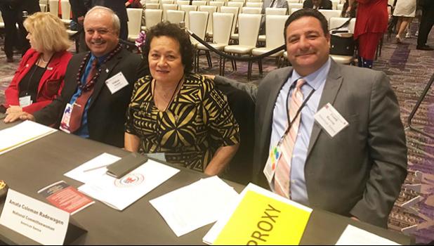  Pictured: Taulapapa William Sword, Congresswoman Aumua Amata Radewagon, and Frank Barron.