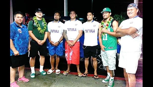 Talavalu players, with head coach Tommy Elisara (far right) and team manager Annie Coffin (far left).