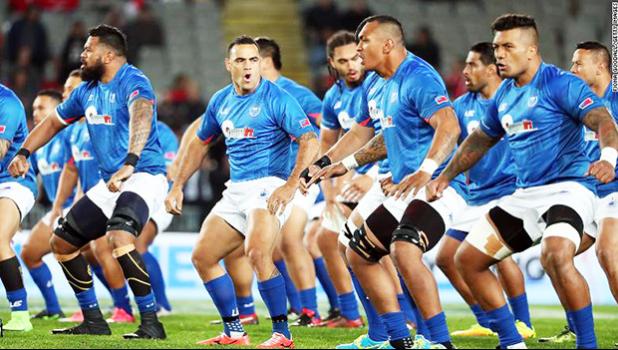 The Samoan team perform the haka before taking on New Zealand in 2017.