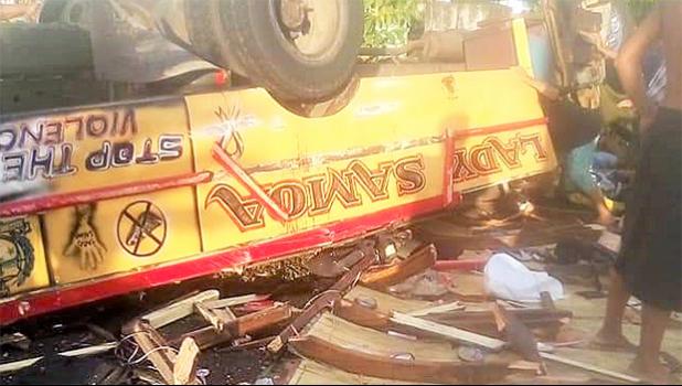 What remains of the Lady Samoa after the crash at Auala. (Photo: Facebook.) Photo of wrecked bus