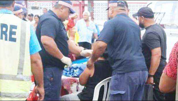 Samoa Police, Fire and Emergency Services treating people during voter registration in Samoa