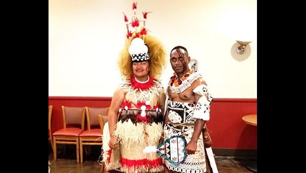 Taupou Mary Leausa Dorleus from Fagali'I and Ma'asina Fagaloa, Upolu Samoa who resides in Hinesville, Georgia, pictured with Ray Robanadakavu from Suva, Fiji.