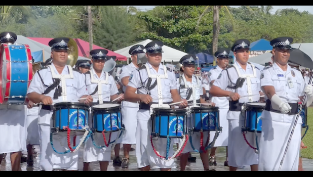 Samoa’s delegation to the opening of American Samoa’s new Fono Building was led by the Head of State and included the Speaker of Parliament, Cabinet Ministers, Associate Ministers, and more than fifty members of the Police Band, who traveled aboard the Nafanua Patrol Boat. Samoa police band