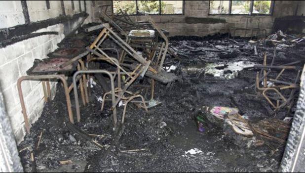 SAD SIGHT: What remains of Vailoa Primary School building after the fire yesterday morning. (Photo: Leilani Kamu) Fire at Vailoa Primary School building