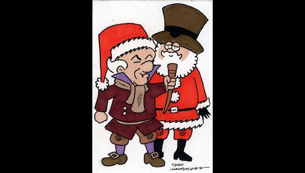 Santa Claus and Mr.Magoo aka E.Scrooge [Fred Hembeck Color Sketch from Pinterest]