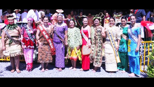 Outgoing Miss Samoa Papalii Alexandra Iakopo (middle) flanked by the nine contestants
