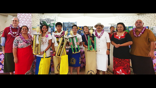 From Left to right: Yasmina Sanchez (1st overall), Samoana High School, Victor Chen (1st Overall), Pacific Horizons, Vincent M. Jagon (2nd Overall) from Faasao Marist High School and Jade Cox, (3rd Overall) Pacific Horizons School.