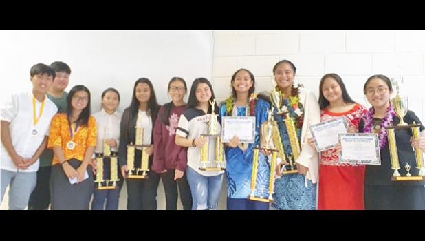 (Left to right) Katherine Kim, Kimberly Mendoza, Georgina Alofa, Tasi-Rosalia Pereira, Kirsten De Lara, Julie Liang, Chloe Joan Villorente, Angela Chen, Jason Qi and Michael Sun