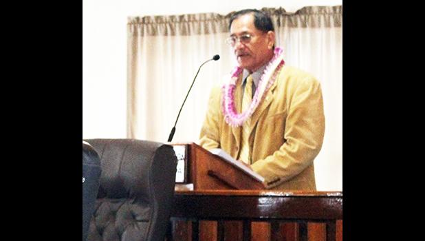 Sen. Magalei Logovi’i  at podium. 
