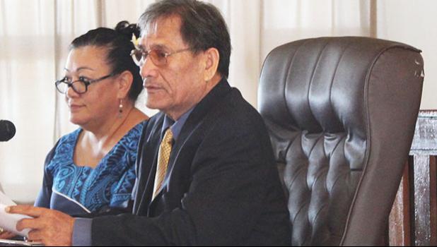 In this 2017 file photo, Senate legal counsel, Mitzie Jessop-Ta’ase (left) is pictured in the Senate chamber with Senator Magalei Logovi’i  [SN file photo]