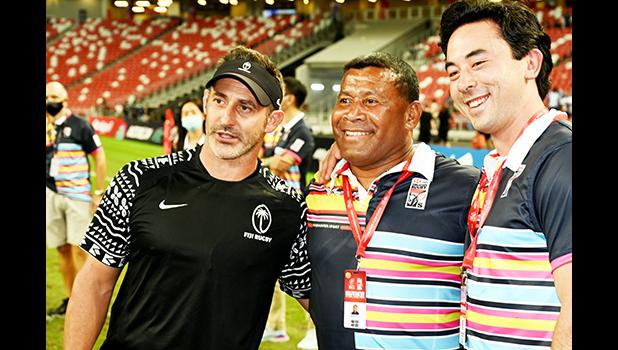 Ben Gollings with Waisale Serevi (Fiji) and Nathan Hirayama (Canada