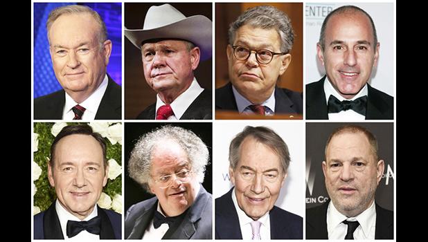 This combination of file photos shows, top row from left, broadcaster Bill O’Reilly, U.S. Senate candidate Roy Moore, U.S. Sen. Al Franken, D-Minn., and broadcaster Matt Lauer. Bottom row from left are actor Kevin Spacey, conductor James Levine, broadcaster Charlie Rose and film producer Harvey Weinstein. (AP Photo) 