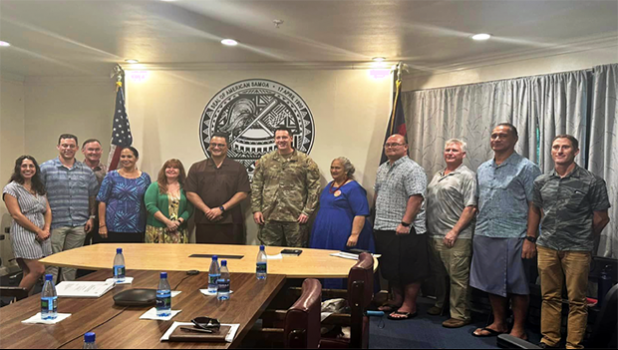 In no particular order, Lt.Governor Talauega E.V. Ale, LTC Christopher Pevey, EPA Director Faamao Asalele, DMWR Director Taotasi Archie Soliai, ODAPM Deputy Director Salu Tuigamala, and USACE personnel Lt.Governor Talauega E.V. Ale, LTC Christopher Pevey, EPA Director Faamao Asalele, DMWR Director Taotasi Archie Soliai, ODAPM Deputy Director Salu Tuigamala, and USACE personnel