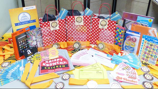 Some of the prizes for the Samoa News Territorial Spelling Bee. [photo: LF]