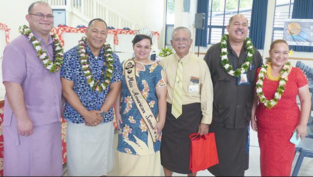 [l-r] ASEPA director Faamao Asalele; director general of Secretariat of the Pacific Regional Environment Programs (SPREP) Kosi Latu; Miss American Samoa Magalita Johnson; DMWR director Vaamua Henry Sesepasara; head of the ASCC Land Grant, Aufa'i Areta; and director of the Climate Resilience Program, Tagaloa Cooper