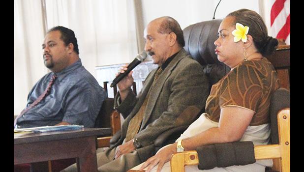 [l-r] Commerce Department deputy director Uili Leauanae; DOC fishery development coordinator Tamatoa Tony Langkilde; and Marine and Wildlife Resources deputy director, Selaina Vaitautolu