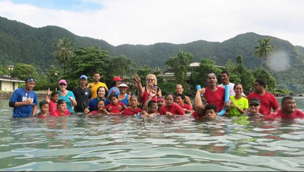 Last Saturday morning at Utulei Beach, parents, supporters, organizers of the swimming event of young athletes with special needs gathered for American Samoa’s first adaptive aquatic swim meet. The children with special needs who participated were Lauren, Louisa, Lita, Hanipale, Justin, Dennis, Mosese, Jasmine, Miracle, Sina, and OJ. [Courtesy photo]