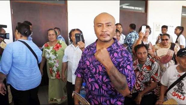  Talalelei Pauga and supporters outside court in Apia  