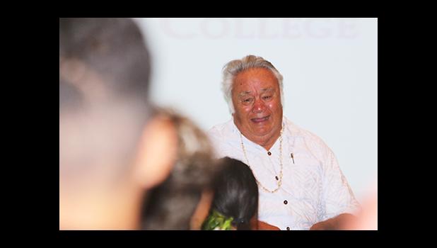 Dr. Unasa laughing during their sharing time with those who attended the Tatau Forum yesterday morning at the ASCC Lecture Hall – as he made time to interact with the students and teachers as well as the members of the public who came out.  [photo: TG]
