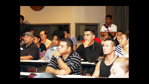 Students of the American Samoa Community College enjoying the presentation from Dr. Unasa, during the Tatau Forum that was held yesterday morning at the ASCC Lecture Hall.  [photo: TG]