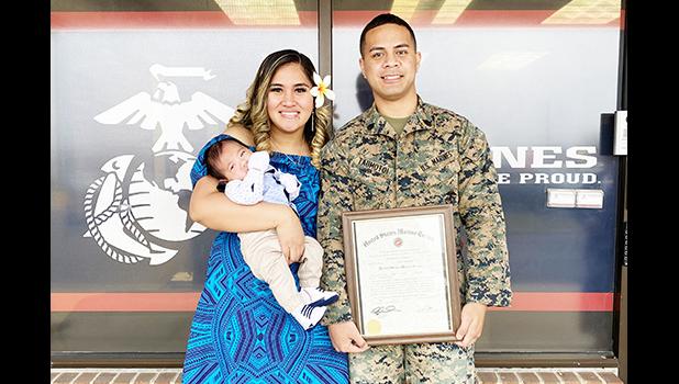 SSGT Taumotoi is pictured here with his wife Ejay Schuster, and son, Giannis Benjamin Taumotoi