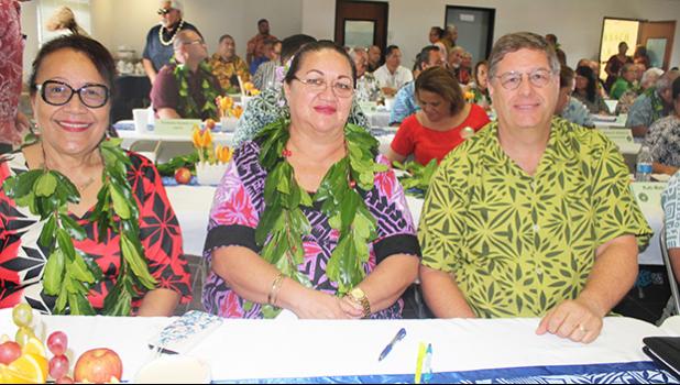[l-r] Human Resources director Eseneiaso Liu, ASG Budget Office director Catherine A. Saelua, and Territorial Bank of American Samoa chief executive officer, Drew Roberts 