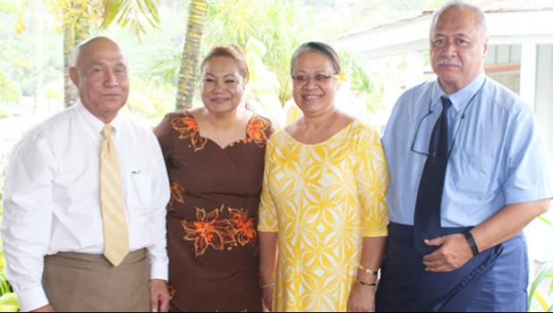  I’aulualo Fa’afetai Talia and his wife, Carol, along with Alesi Aga, and her husband, candidate for lieutenant governor, Tapa’au Dr. Dan Mageo Aga, during a news media event