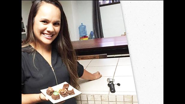 Tina Fonoimoana Reid poses with her samples of koko Samoa brownies with different toppings. Tina will be opening her new dessert business in Nuuuli as a one-stop location for people to pick up their koko Samoa brownies or dine in. She is the recipient of the Bank of Hawaii $5,000 Small Business Grant Awards.  [photo: Ese Malala]