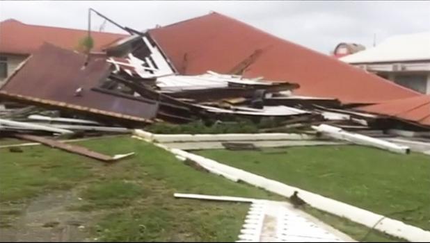 This image made from a video, shows parliament house damaged by Cyclone Gita in Nuku’alofa, Tonga Tuesday, Feb. 13, 2018. Tonga began cleaning up Tuesday after a cyclone hit overnight, while some people in the nearby Pacific nation of Fiji began preparing for the storm to hit them. (TVNZ via AP) This image made from a video, shows parliament house damaged by Cyclone Gita in Nuku’alofa, Tonga Tuesday, Feb. 13, 2018. Tonga began cleaning up Tuesday after a cyclone hit overnight, while some people in the nearby Pacific nation of Fiji began preparing for the storm to hit them. (TVNZ via AP)