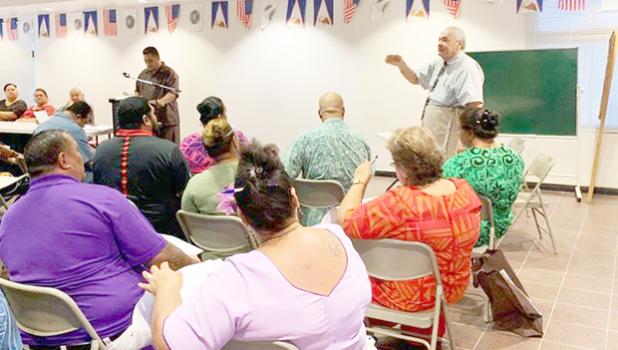Chief Election Officer, Dr. Lealofi Uiagalelei, speaking at election training