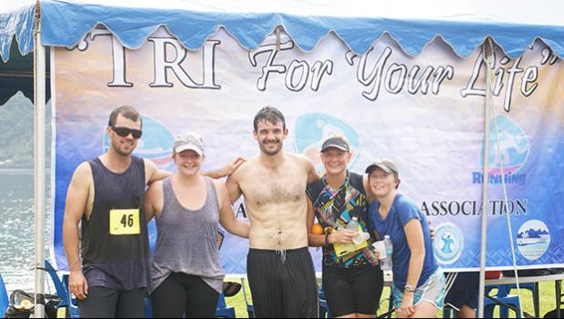 Some of the visitors on island who participated in the TRI for your LIFE triathlon last Saturday at the Utulei Beach. [photo: Ese Malala]