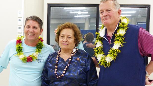 Congresswoman Aumua Amata (center) with the Director of the US Mint, David J. Ryder (right); and a US Mint staffer (left). 