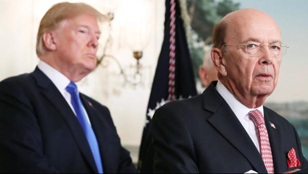  Commerce Secretary Wilbur Ross with President Donald Trump. Ross directed the Census Bureau, an agency within the Department of Commerce, to add a citizenship question to the 2020 census. [Mark Wilson/Getty Images via Slate]