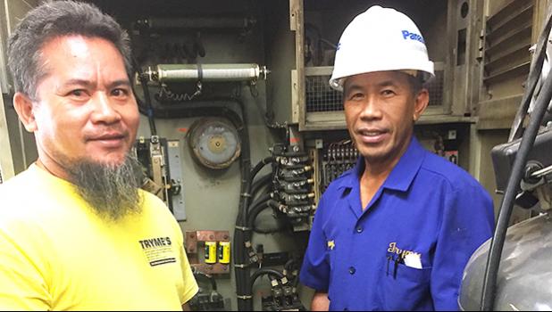 ose Larry Magalasin- electromechanical Engineer (right) and technician Maximo Jun Langgam (left).