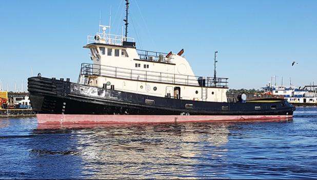 This photo provided by Ocean Marine Brokerage Service shows the tugboat Peggy H in the waters of Bayou La Batre, Alabama. ASG Port Administration finalized the tugboat’s purchase for the Port of Pago Pago last Friday. The governor will make the official announcement later of the tugboat’s new name.  [photo: Ocean Marine]