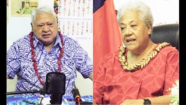 Samoa's caretaker Prime Minister Tuilaepa Salele Malielegaoi (left) and FAST leader Fiame Naomi Mata'afa