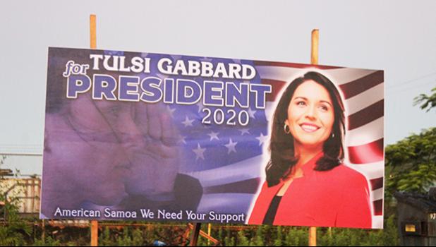 Mini-size billboard for US democratic presidential hopeful, Tulsi Gabbard