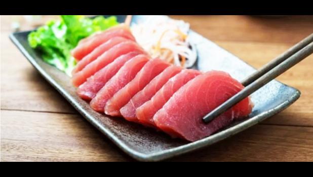 A plate of yellowfin sashimi
